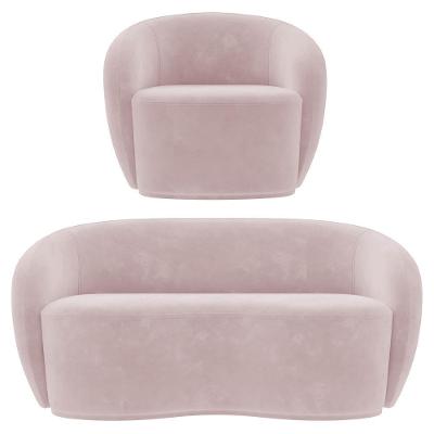 Sofá 2 Lugares Living 160cm E 1 Poltrona Giratória Garbin K04 Veludo Rosê - Mpozenato