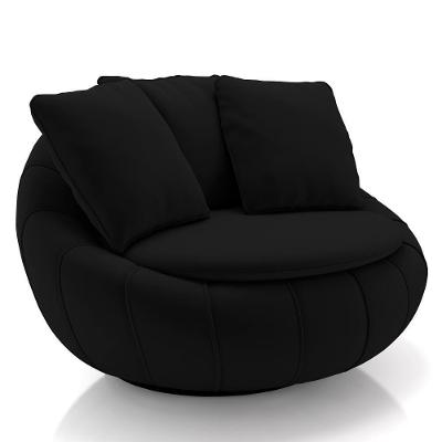Poltrona Decorativa Redonda Giratória Com Almofadas Saphire M22 Veludo Preto - Mpozenato