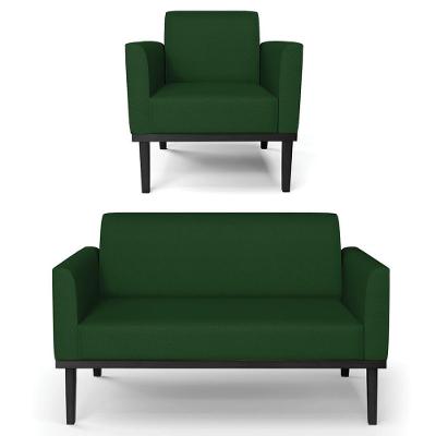 Sofá Namoradeira E 1 Poltrona Base Madeira Preto Maressa Veludo Luxo Verde - Ibiza
