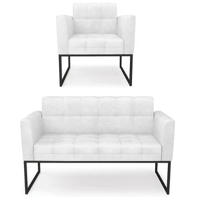 Sofá Namoradeira E 1 Poltrona Base Industrial Preto Ana Sintético Pu Branco - Ibiza
