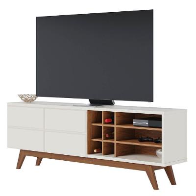 Rack Para Sala Bancada De Tv 70 Pol. 180cm Norena C05 Off White Matte-freijó - Mpozenato