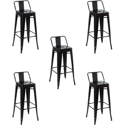 Kit 5 Cadeiras Banqueta Oficial Alta Iron Tolix Com Encosto Preto