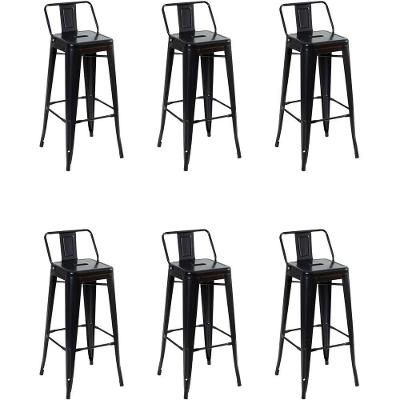 Kit 6 Cadeiras Banqueta Oficial Alta Iron Tolix Com Encosto Preto
