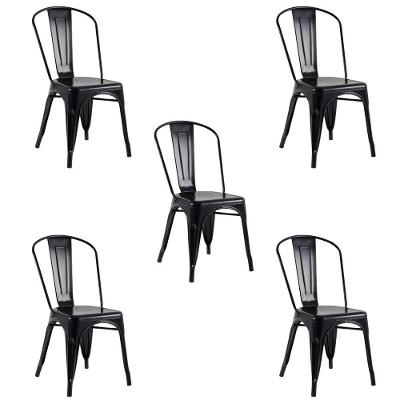 Kit 5 Cadeiras Banqueta Oficial Iron Tolix Preto