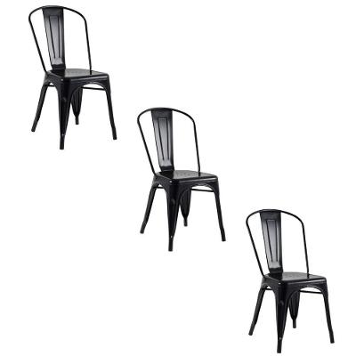 Kit 3 Cadeiras Banqueta Oficial Iron Tolix Preto