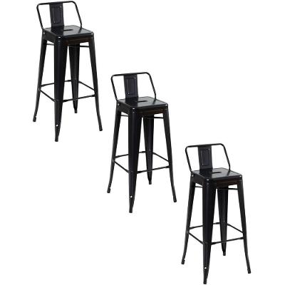 Kit 3 Cadeiras Banqueta Oficial Alta Iron Tolix Com Encosto Preto