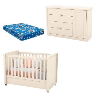 Berço Americano Cômoda Infantil Tutto New Off White E Colchão - Matic
