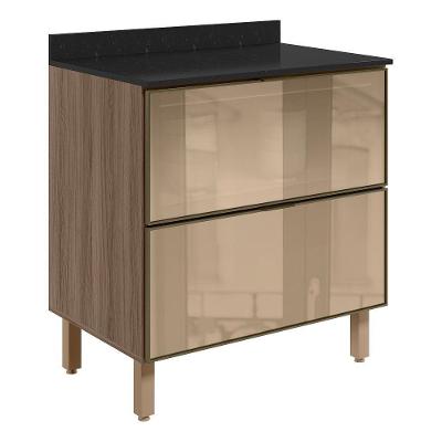Balcao Com Tampo 2 Gavetoes Vidro 80 Cm Mdf Kali 16412 Carvalho Toq Nicioli Carvalho Toq