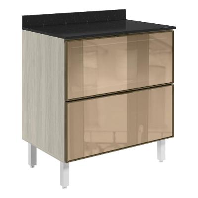 Balcao Com Tampo 2 Gavetoes Vidro 80 Cm Mdf Kali 16412 Bianco Toq Nicioli Bianco Toq