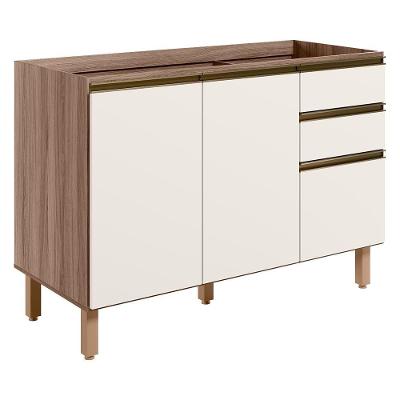 Balcao Para Pia 2p 3g 120cm Mdf Kali 16417 Carvalho Toq Off White Cetim Nicioli Carvalho Toq Off White Cetim