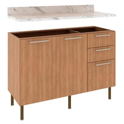 Balcao Com Tampo 120 Cm Mdp 2p 3g Marmore Branco Freijo Tecno Mobili Marmore Branco Freijo