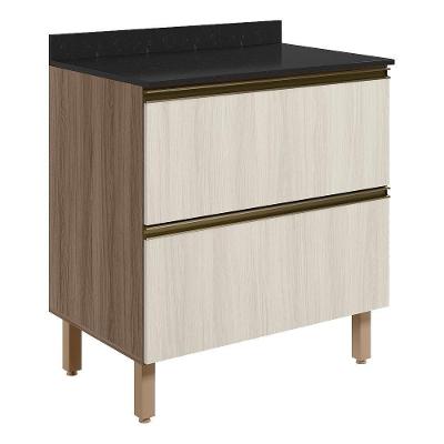 Balcao Com Tampo 2g 80cm Mdf Kali 16412 Carvalho Toq Bianco Toq Nicioli