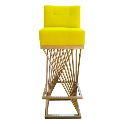 Banqueta Luma Base De Ferro Sued Amarelo D'classe Decor
