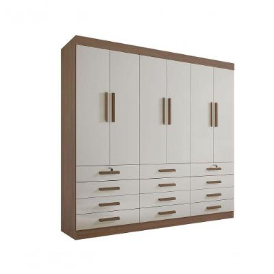 Guarda Roupa Casal 6 Portas 12 Gavetas Sem Pés Mônaco Plus D' Doro Castanho-off White