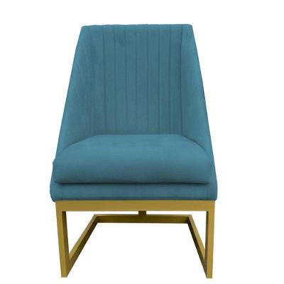 Cadeira Para Sala De Jantar Ana Base De Ferro Suede Azul Tiffany D'classe Decor