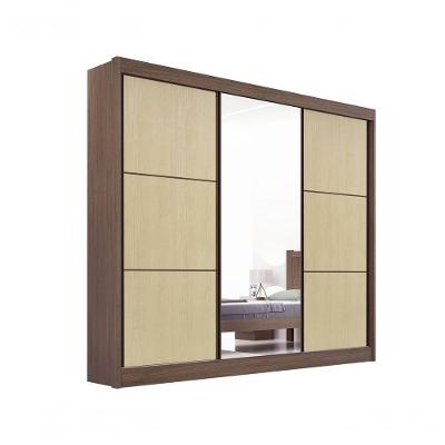 Guarda Roupa Cristal Casal 3 Portas Ripado 6 Gavetas Com Pés D' Doro Castanho-linho