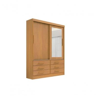 Guarda Roupa Casal Meridian Com Espelho 2 Portas 6 Gavetas Com Pés - D' Doro Cinamomo