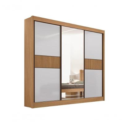 Guarda Roupa Cristal Casal 3 Portas Ripado 6 Gavetas Com Pés D' Doro Cinamomo-off White-ripado