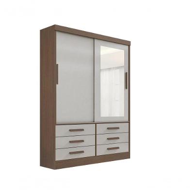 Guarda Roupa Casal Meridian Com Espelho 2 Portas 6 Gavetas Sem Pés - D' Doro Castanho-off White