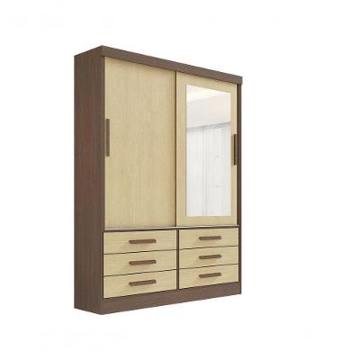 Guarda Roupa Casal Meridian Com Espelho 2 Portas 6 Gavetas Com Pés - D' Doro Castanho-linho