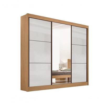 Guarda Roupa Cristal Casal 3 Portas Ripado 6 Gavetas Com Pés D' Doro Cinamomo-off White