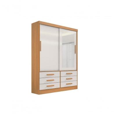 Guarda Roupa Casal Meridian Com Espelho 2 Portas 6 Gavetas Com Pés - D' Doro Cinamomo-off White