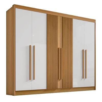Guarda Roupa Casal 6 Portas Ripado 7 Gavetas Sem Pés Athos - D' Doro Cinamomo-off White-ripado
