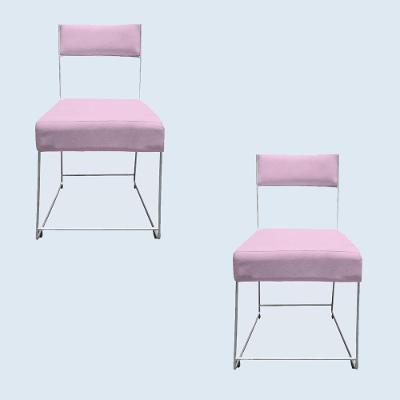Kit 02 Cadeiras Atena Base De Ferro Maciço Prata Suede Rosa Bebê D'classe Decor