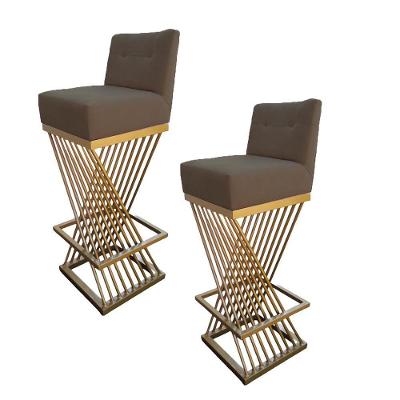 Kit 02 Banquetas Luma Base De Ferro Sued Marrom Rato D'classe Decor