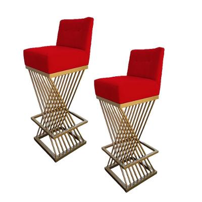 Kit 02 Banquetas Luma Base De Ferro Sued Vermelho D'classe Decor