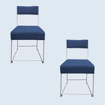 Kit 02 Cadeiras Atena Base De Ferro Maciço Prata Suede Azul Marinho D'classe Decor