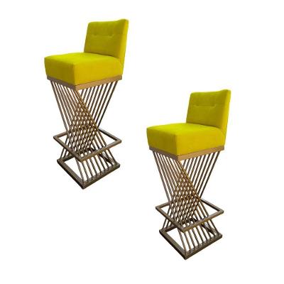 Kit 02 Banquetas Luma Base De Ferro Sued Amarelo D'classe Decor