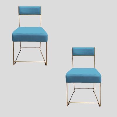 Kit 02 Cadeiras Atena Base De Ferro Maciço Dourada Suede Azul Tiffany D'classe Decor