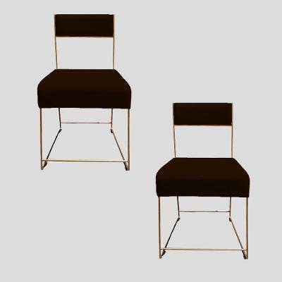 Kit 02 Cadeiras Atena Base De Ferro Maciço Dourada Suede Marrom D'classe Decor