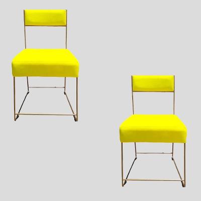 Kit 02 Cadeiras Atena Base De Ferro Maciço Dourada Suede Amarelo D'classe Decor