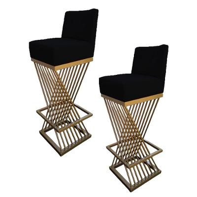 Kit 02 Banquetas Luma Base De Ferro Sued Preto D'classe Decor