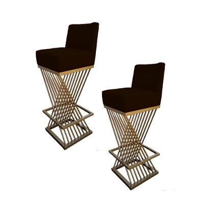 Kit 02 Banquetas Luma Base De Ferro Sued Marrom D'classe Decor
