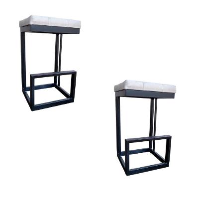 Kit 02 Banquetas Londres Base De Ferro Sued Bege D'classe Decor