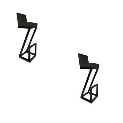 Kit 02 Banqueta Alta Z Base De Ferro Suede Preto D'classe Decor