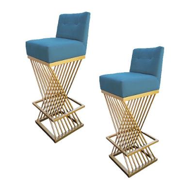 Kit 02 Banquetas Luma Base De Ferro Sued Azul Tiffany D'classe Decor