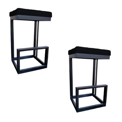 Kit 02 Banquetas Londres Base De Ferro Sued Preto D'classe Decor