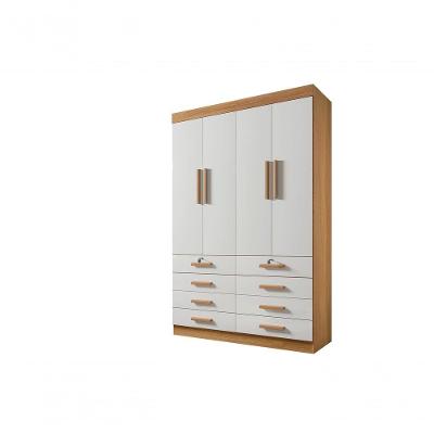 Guarda Roupa Solteiro Mônaco 4 Portas 8 Gavetas Sem Pés - D' Doro Cinamomo-off White