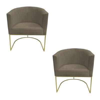 Kit 02 Poltronas Paola Base De Ferro Sued Marrom Rato D'classe Decor