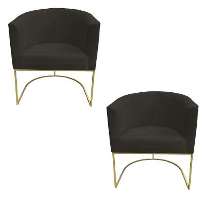 Kit 02 Poltronas Paola Base De Ferro Sued Marrom D'classe Decor