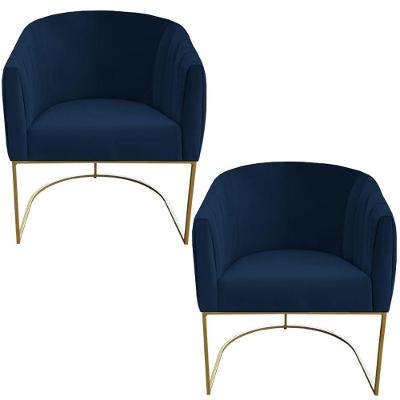 Kit 02 Poltrona Julia Com Base De Ferro Sala De Estar Escritório Recepção Clinica Suede Azul Marinho D'classe Decor