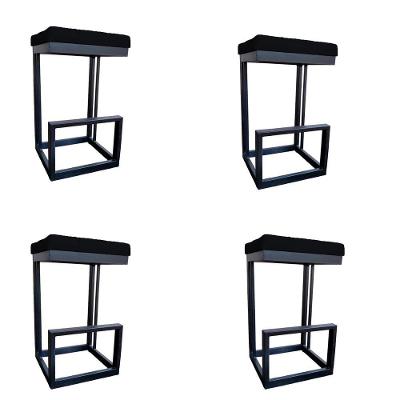 Kit 04 Banquetas Londres Base De Ferro Sued Preto D'classe Decor