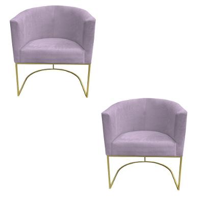 Kit 02 Poltronas Paola Base De Ferro Sued Rosa Bebê D'classe Decor
