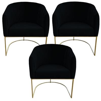Kit 03 Poltrona Julia Com Base De Ferro Sala De Estar Escritório Recepção Clinica Suede Preto D'classe Decor