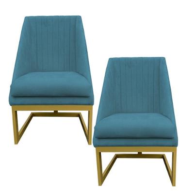Kit 02 Cadeiras Para Sala De Jantar Ana Base De Ferro Suede Azul Tiffany D'classe Decor
