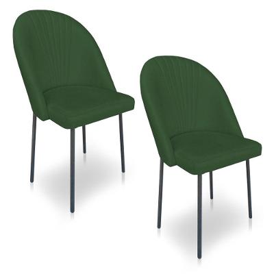 Kit 02 Cadeiras De Jantar Virginia Sued Verde Pés De Ferro Preto Dclasse Decor